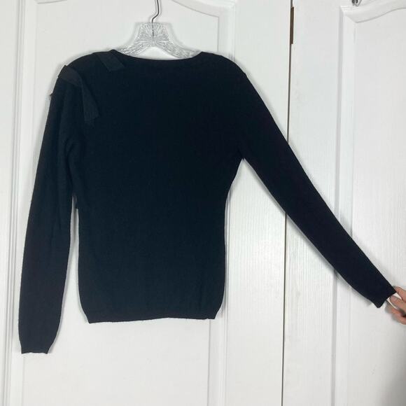 Nwot RED VALENTINO Sweater~S Black Bow-Tulle-Lace-Appliqué Cashmere V Long-Sleev - Picture 2 of 9